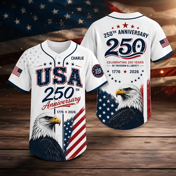 USA 250th Anniversary Bald Eagle Freedom - Personalized Baseball Jersey - Gift For Him