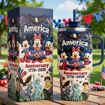 MkMo Celebrate 250 Years Of America Freedom - Personalized Tumbler With Handle - Gift For Patriots, Movie Fans NL122