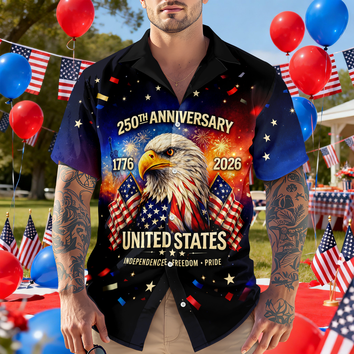 Happy 250th Anniversary United States - Personalized Hawaiian Shirt - Gift for Dad, Husband, Grandpa HN02