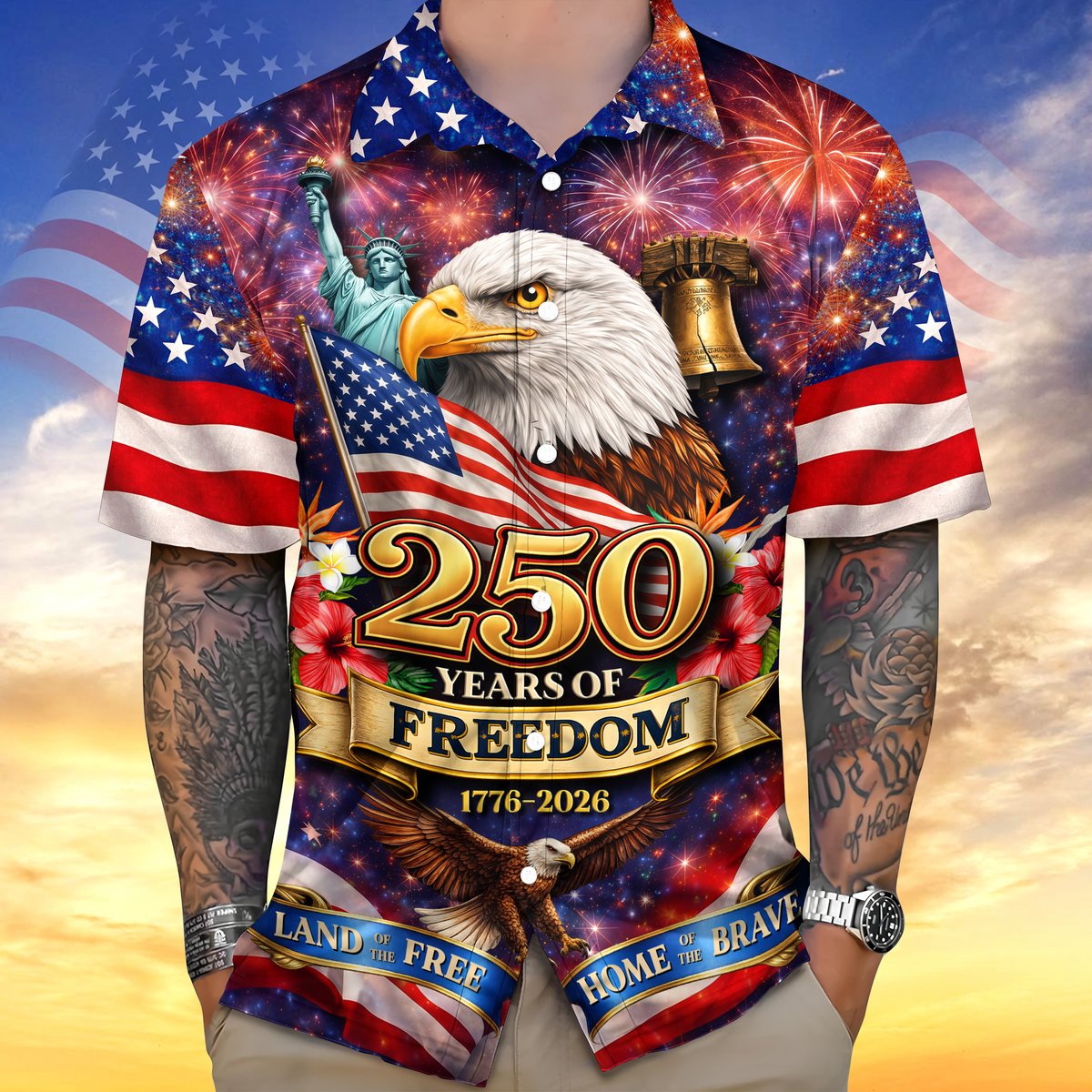 America Land 250 Years of Freedom - Personalized Hawaiian Shirt - Gift for Dad, Husband, Grandpa | HN02