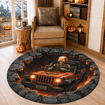 Jeep Skeleton 3D Illusion Stone Well Round Rug-DN2808261041