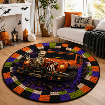Jeep Halloween Skeleton Queen 3D Illusion Round Rug-DN2808261039