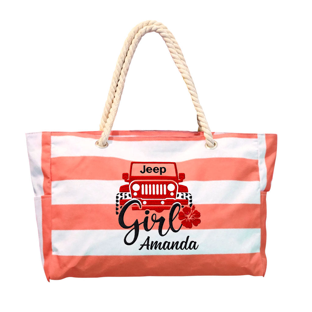 Jeep Girl Flower Embroidered Striped Beach Bag TN2407261636