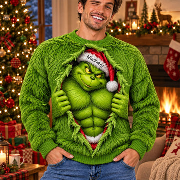 Grch Green Monster Sneaking Out Christmas Monster Shirt - Personalized Gifts For Christmas Sweatshirt