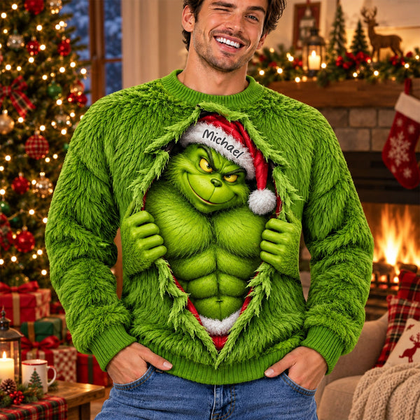 Grch Green Monster Sneaking Out Christmas Monster Shirt - Personalized Gifts For Christmas Sweatshirt