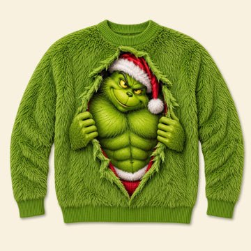 Grch Green Monster Sneaking Out Christmas Monster Shirt - Personalized Gifts For Christmas Sweatshirt