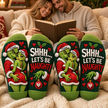 Grch Furry Naughty Couples Shhh Let's Be Naughty Middle Tube Socks - Personalized Christmas Gifts For Couples