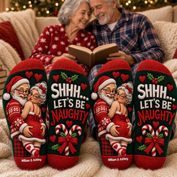 Old Naughty Santa Couples Middle Tube Socks - Personalized Christmas Gifts For Couples