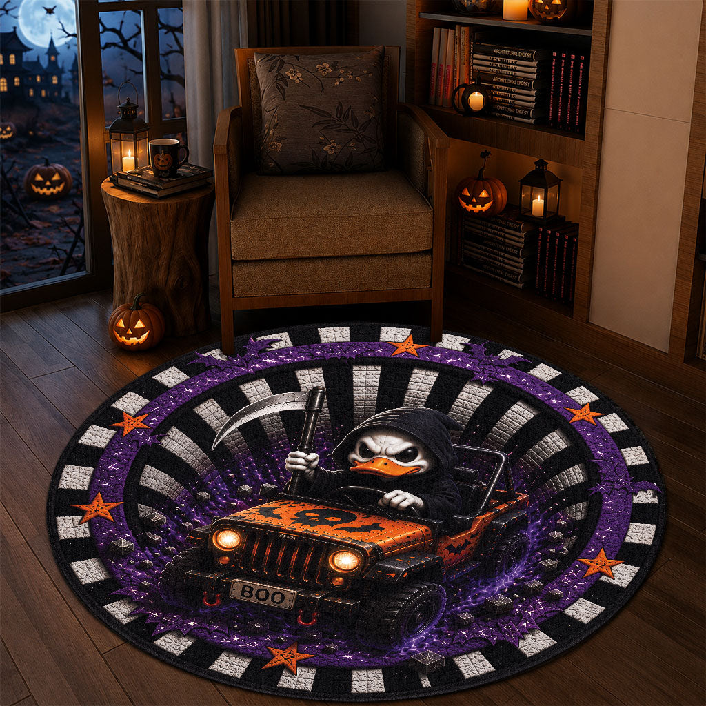 Jeep Halloween Grim Reaper 3D Illusion Round Rug-DN2808261038