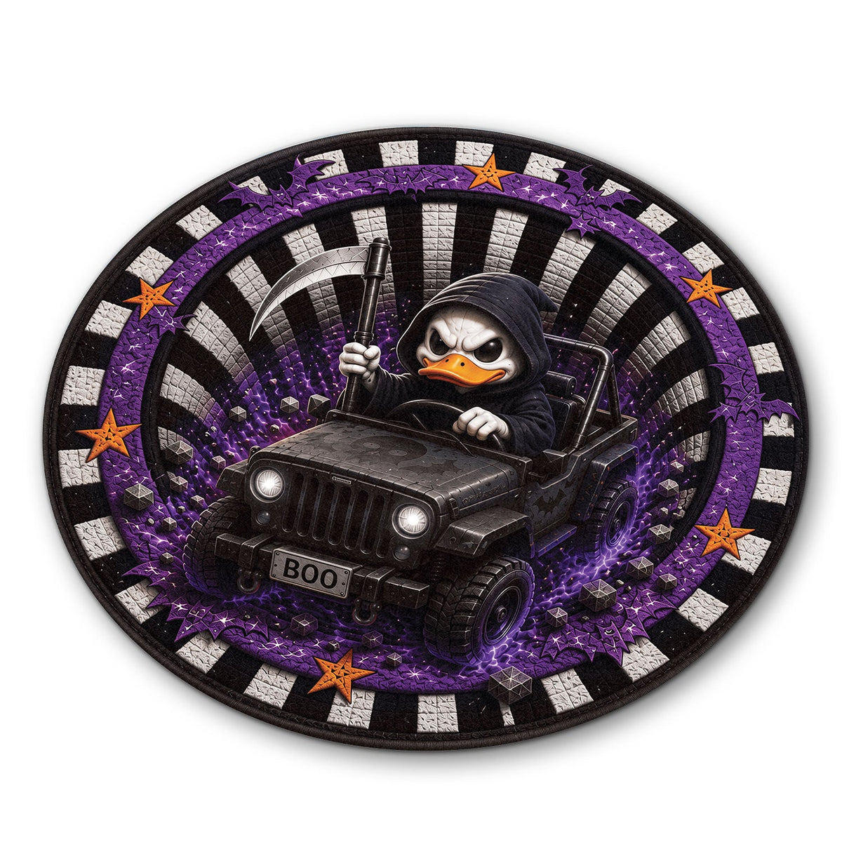 Jeep Halloween Grim Reaper 3D Illusion Round Rug-DN2808261038