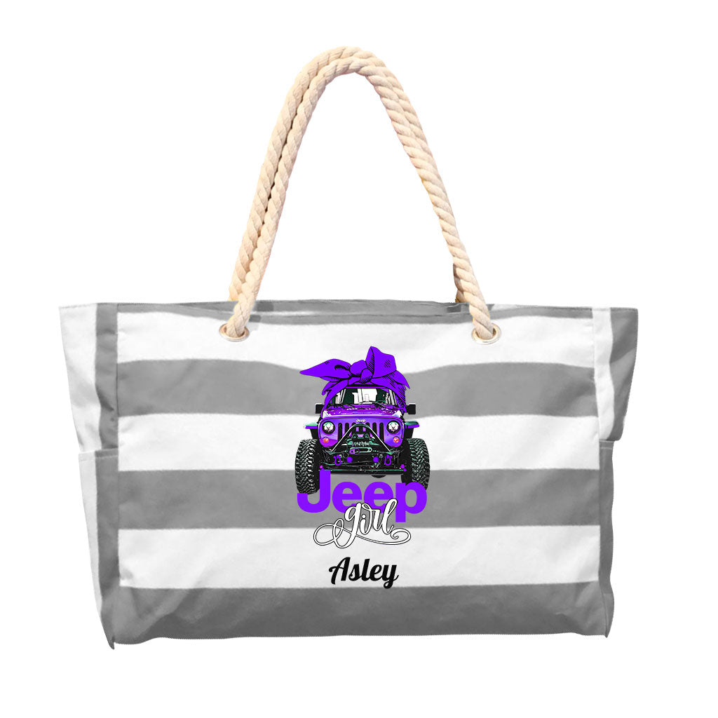 Jeep Girl Bow Personalized Striped Beach Bag TN2407261604