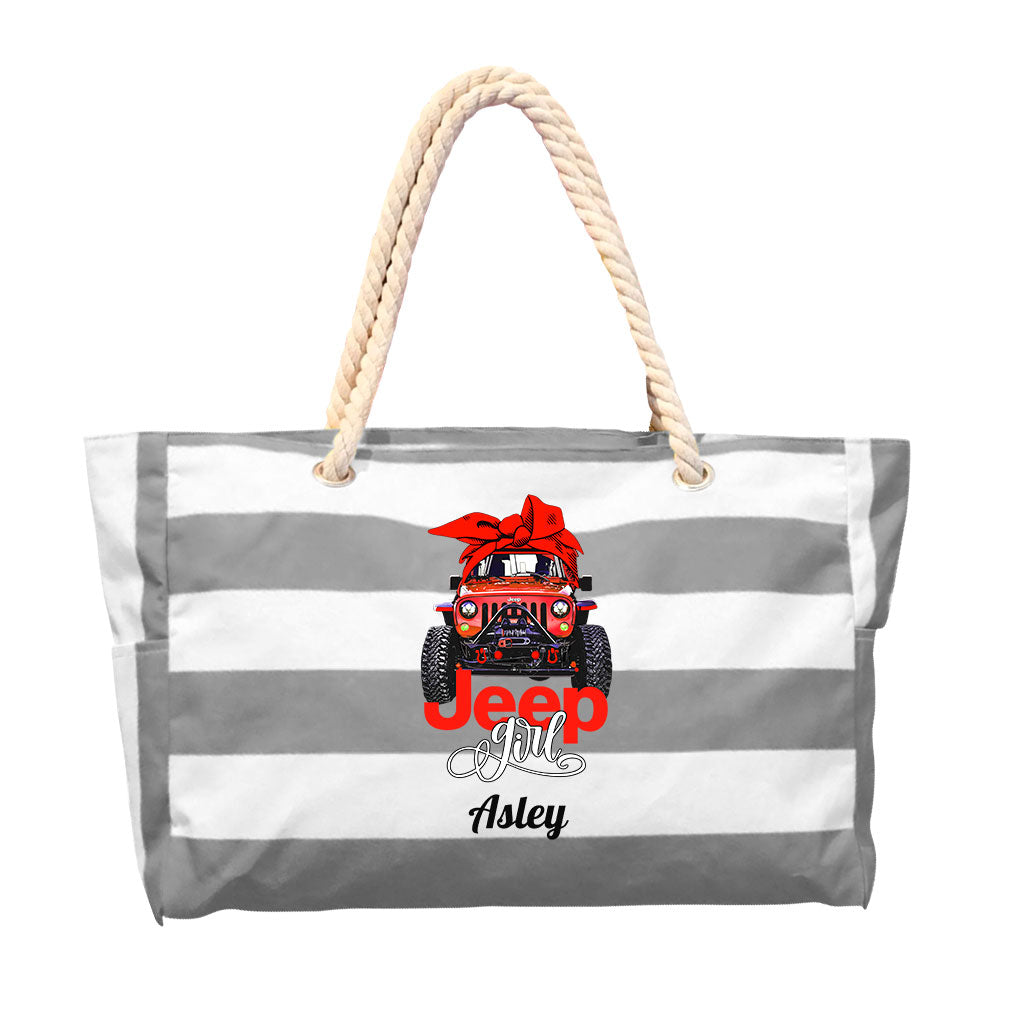Jeep Girl Bow Personalized Striped Beach Bag TN2407261604