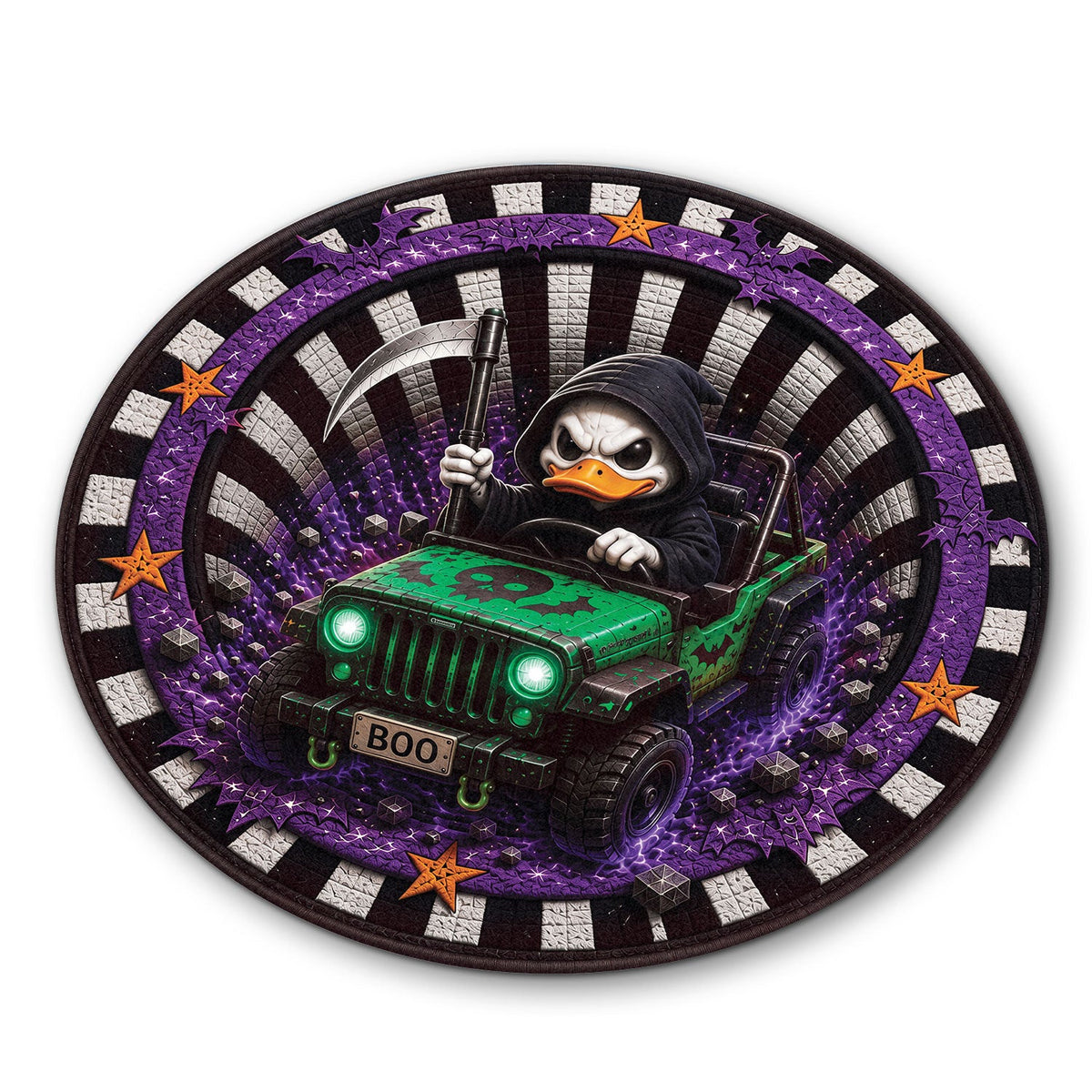 Jeep Halloween Grim Reaper 3D Illusion Round Rug-DN2808261038