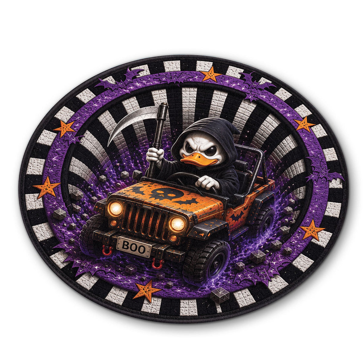 Jeep Halloween Grim Reaper 3D Illusion Round Rug-DN2808261038