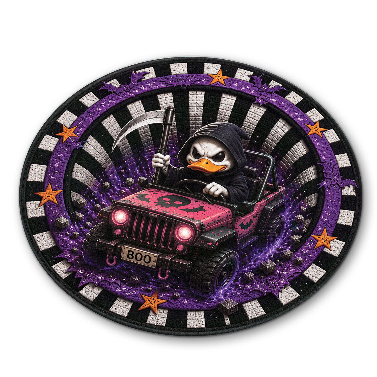 Jeep Halloween Grim Reaper 3D Illusion Round Rug-DN2808261038