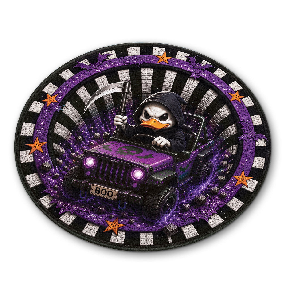Jeep Halloween Grim Reaper 3D Illusion Round Rug-DN2808261038