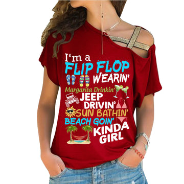 I'm A Flip Flop Margarita Jeep Drivin' Kinda Girl Criss-Cross One Shoulder Shirt TN2407261059