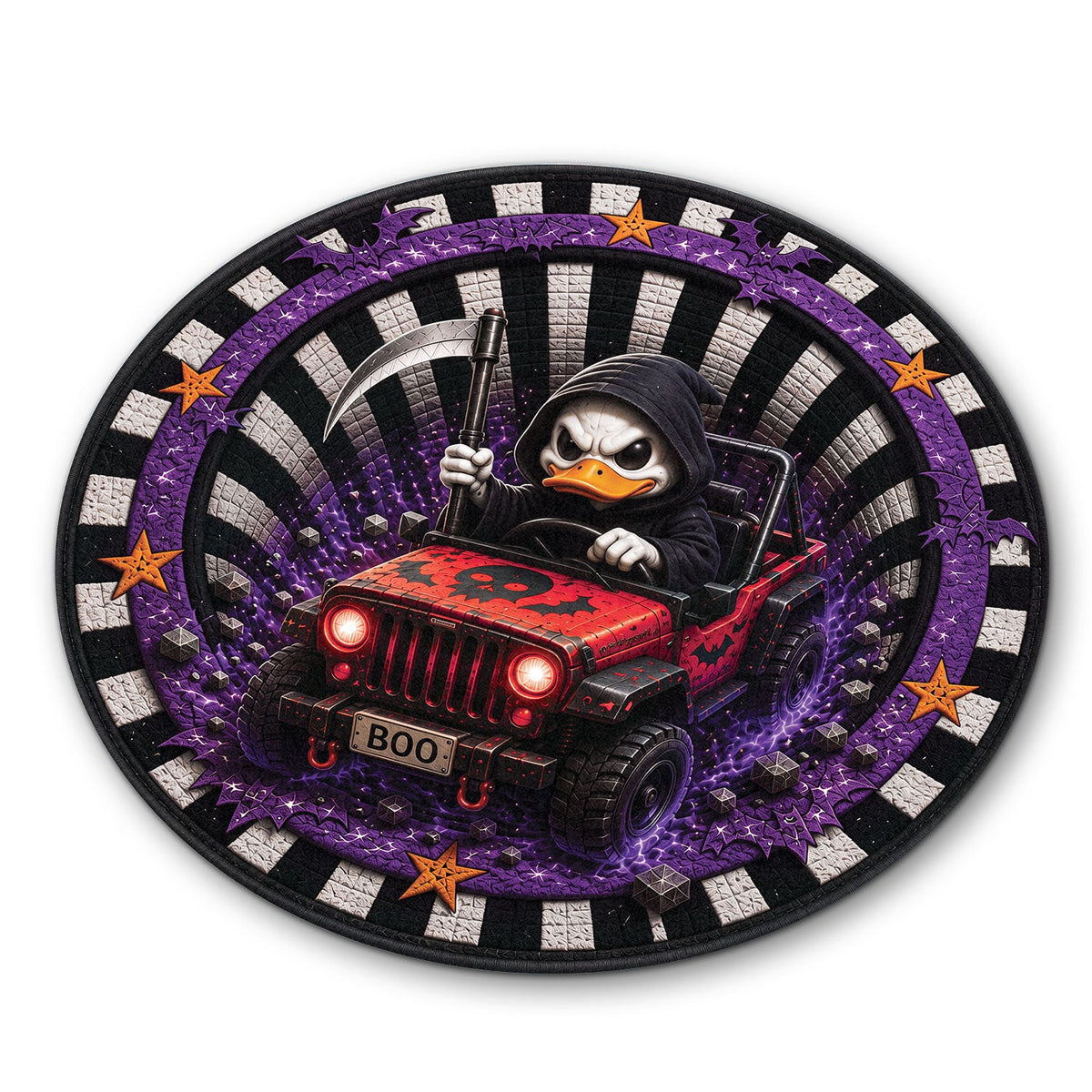 Jeep Halloween Grim Reaper 3D Illusion Round Rug-DN2808261038