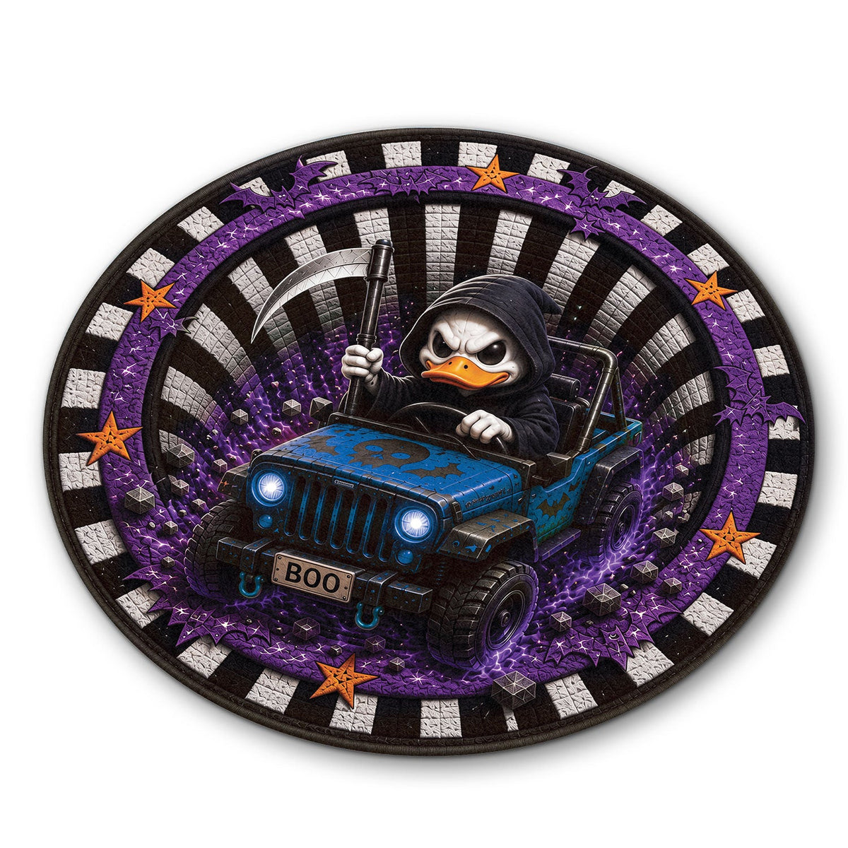 Jeep Halloween Grim Reaper 3D Illusion Round Rug-DN2808261038