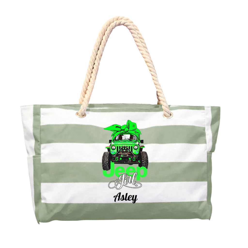 Jeep Girl Bow Personalized Striped Beach Bag TN2407261604