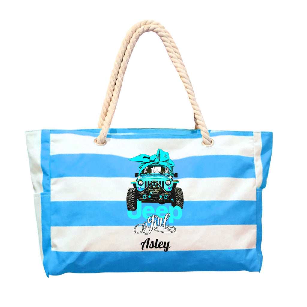 Jeep Girl Bow Personalized Striped Beach Bag TN2407261604