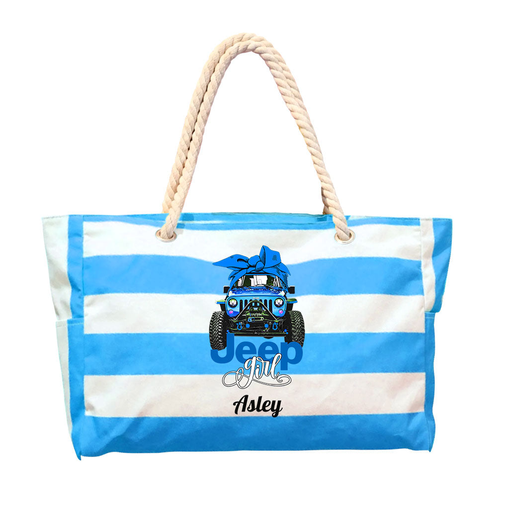 Jeep Girl Bow Personalized Striped Beach Bag TN2407261604