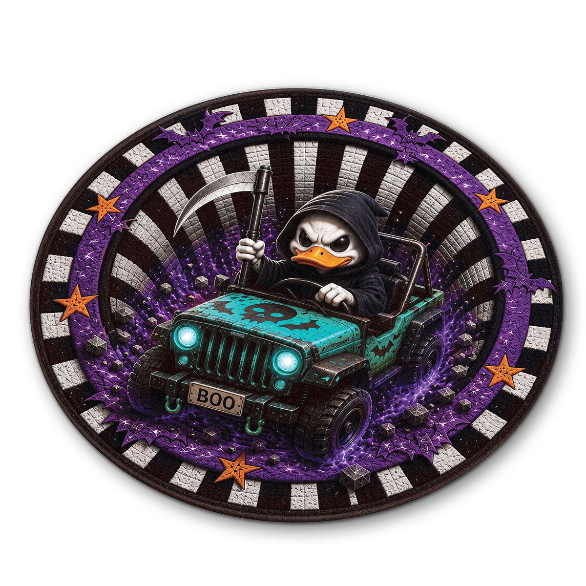 Jeep Halloween Grim Reaper 3D Illusion Round Rug-DN2808261038