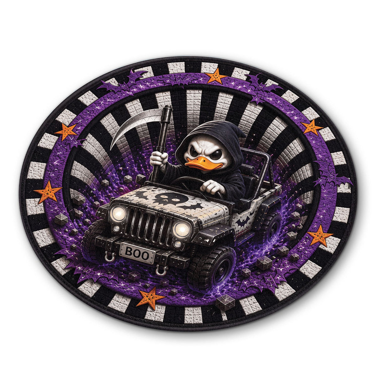 Jeep Halloween Grim Reaper 3D Illusion Round Rug-DN2808261038