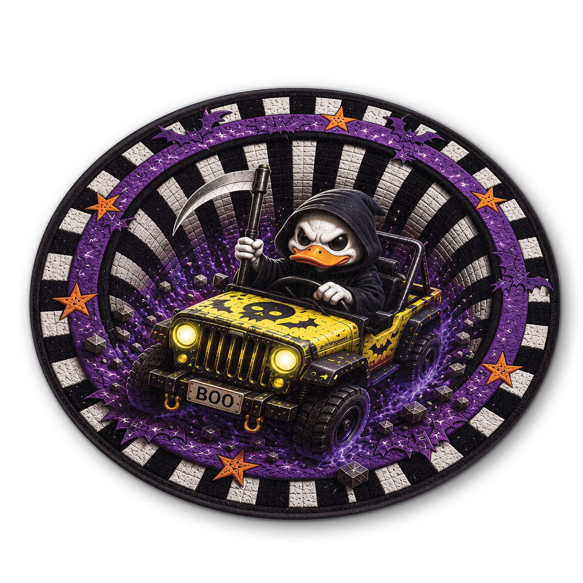 Jeep Halloween Grim Reaper 3D Illusion Round Rug-DN2808261038