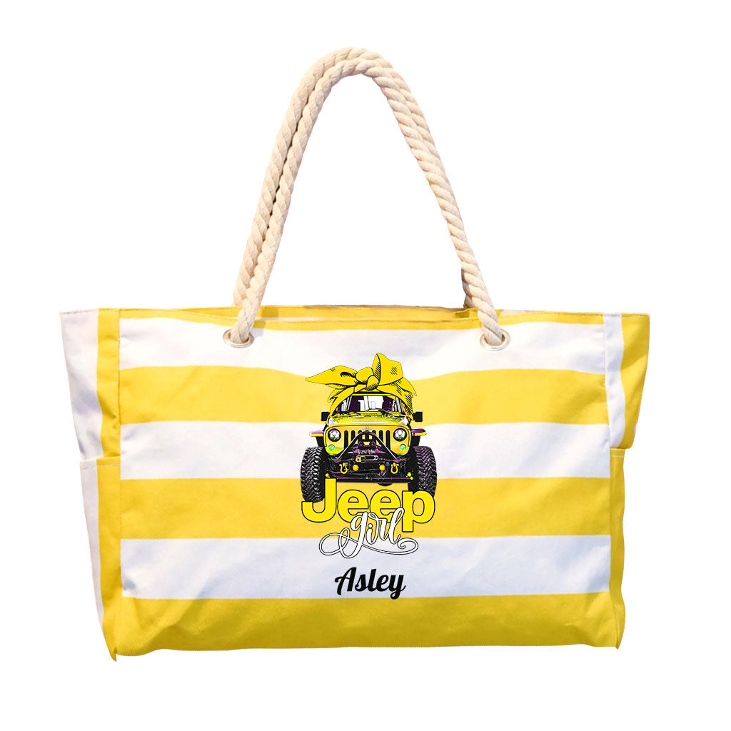 Jeep Girl Bow Personalized Striped Beach Bag TN2407261604