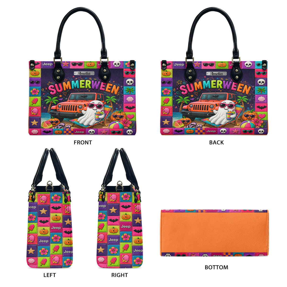 Jeep Summerween Halloween Ghost Beach Personalized Leather Handbag-DN2808261126
