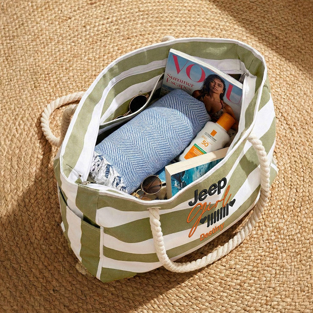 Jeep Girl Flower Embroidered Striped Beach Bag TN2407261636