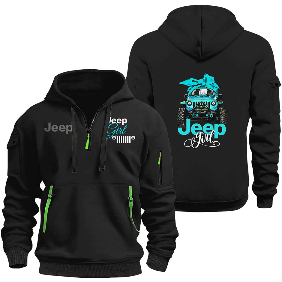 Multicolor Offroad Girl Adventure Quarter Zip Hoodie