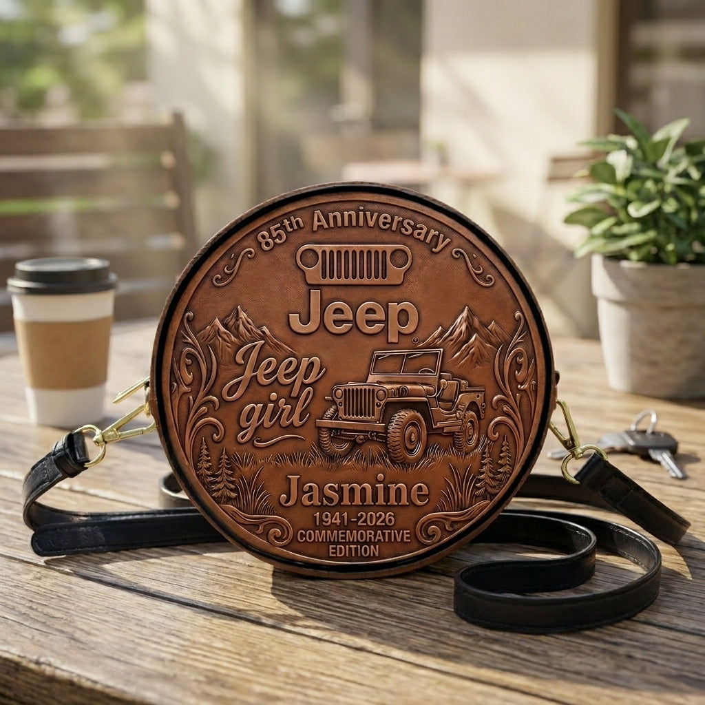 Jeep 85th Anniversary Personalized Circle Leather Crossbody Bag TN2407261702
