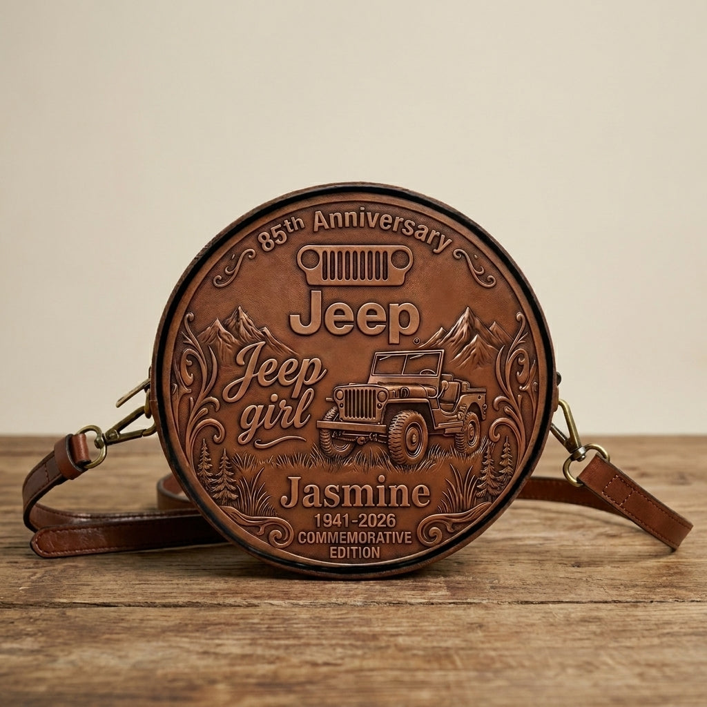 Jeep 85th Anniversary Personalized Circle Leather Crossbody Bag TN2407261702