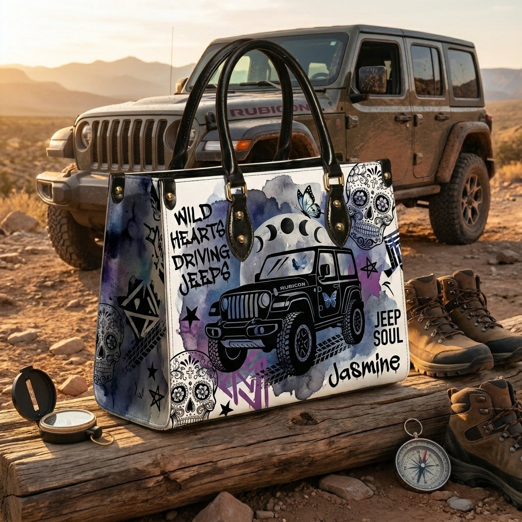 Wild Hearts Driving Jeep Personalized Leather Bag + Free Wallet TN2407261354