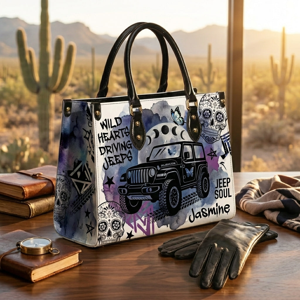 Wild Hearts Driving Jeep Personalized Leather Bag + Free Wallet TN2407261354