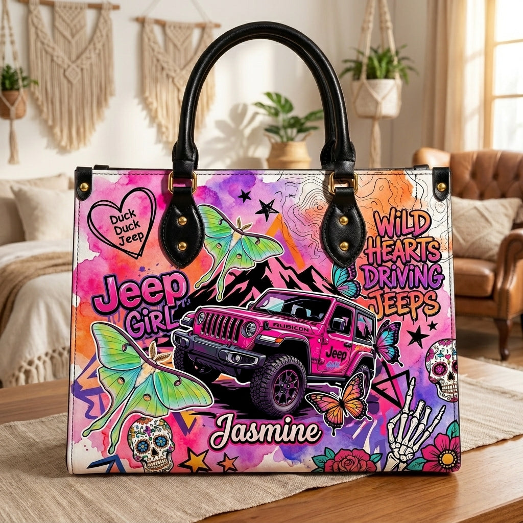 Jeep Skull Girl Personalized Leather Bag + Free Wallet TN2407261540