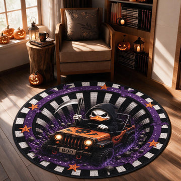 Jeep Halloween Grim Reaper 3D Illusion Round Rug-DN2808261038