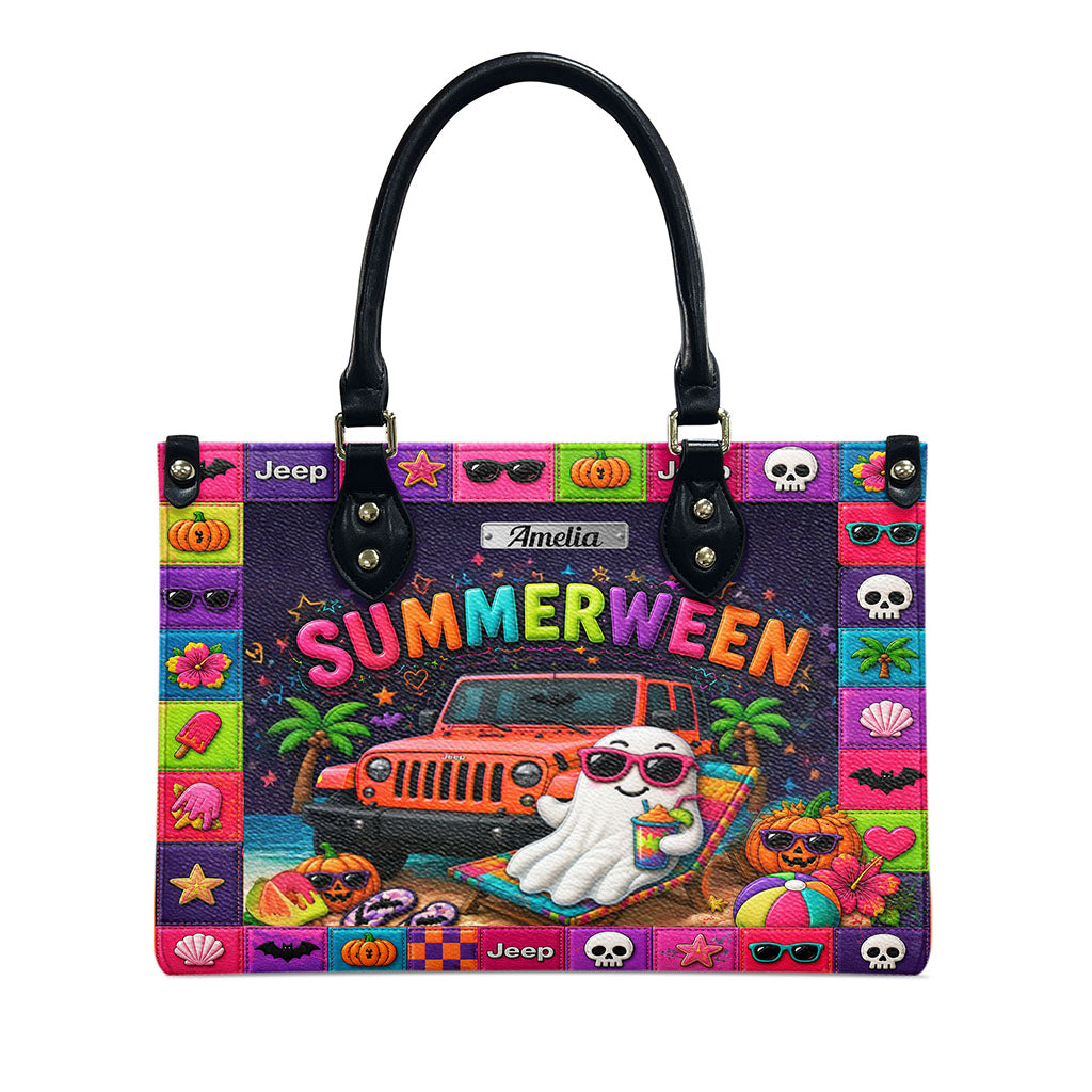 Jeep Summerween Halloween Ghost Beach Personalized Leather Handbag-DN2808261126