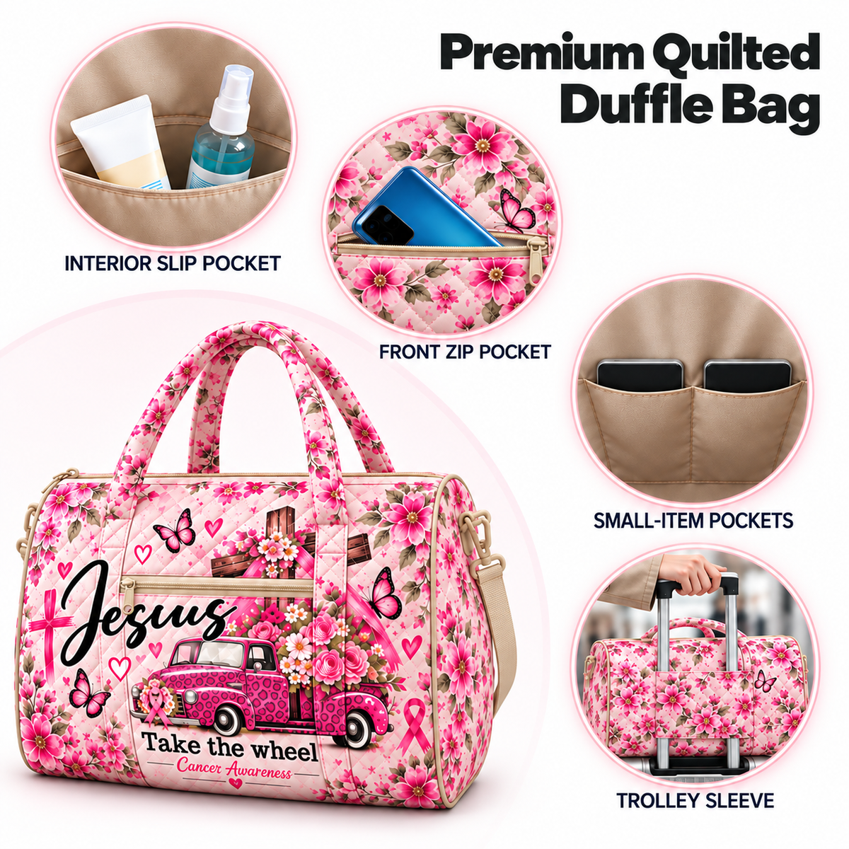 Rejoice Always Gift For Her - Personalized Christian Quilted Duffle Bag