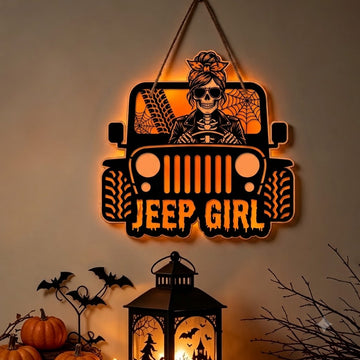Jeep Skull Girl Luminous Wooden Sign-DN2808260956