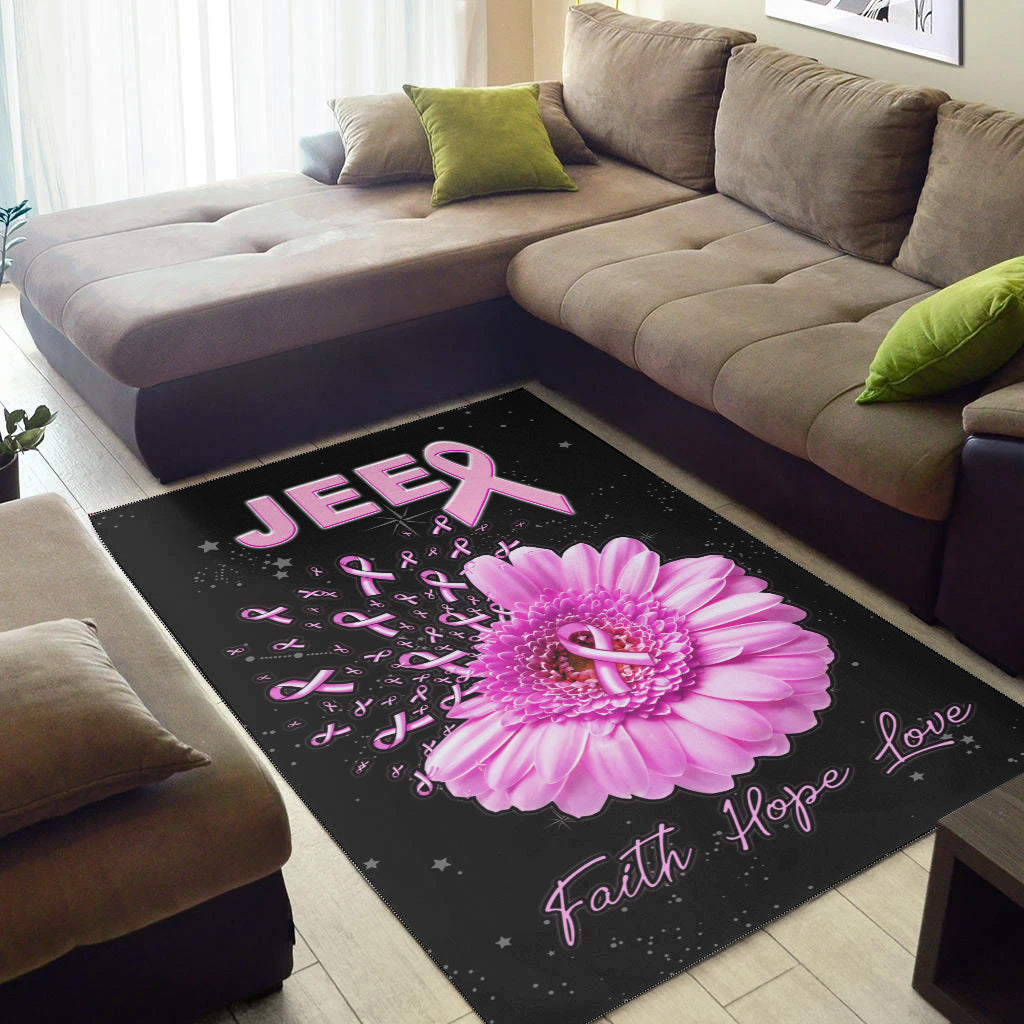 JEEP Breast Cancer - Area Rug Flowers with Flag American LT13