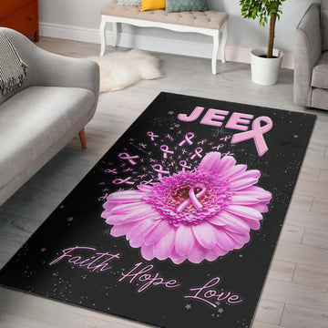 JEEP Breast Cancer - Area Rug Flowers with Flag American LT13