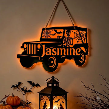 Jeep Skeleton Personalized Luminous Wooden Sign-DN2808260957