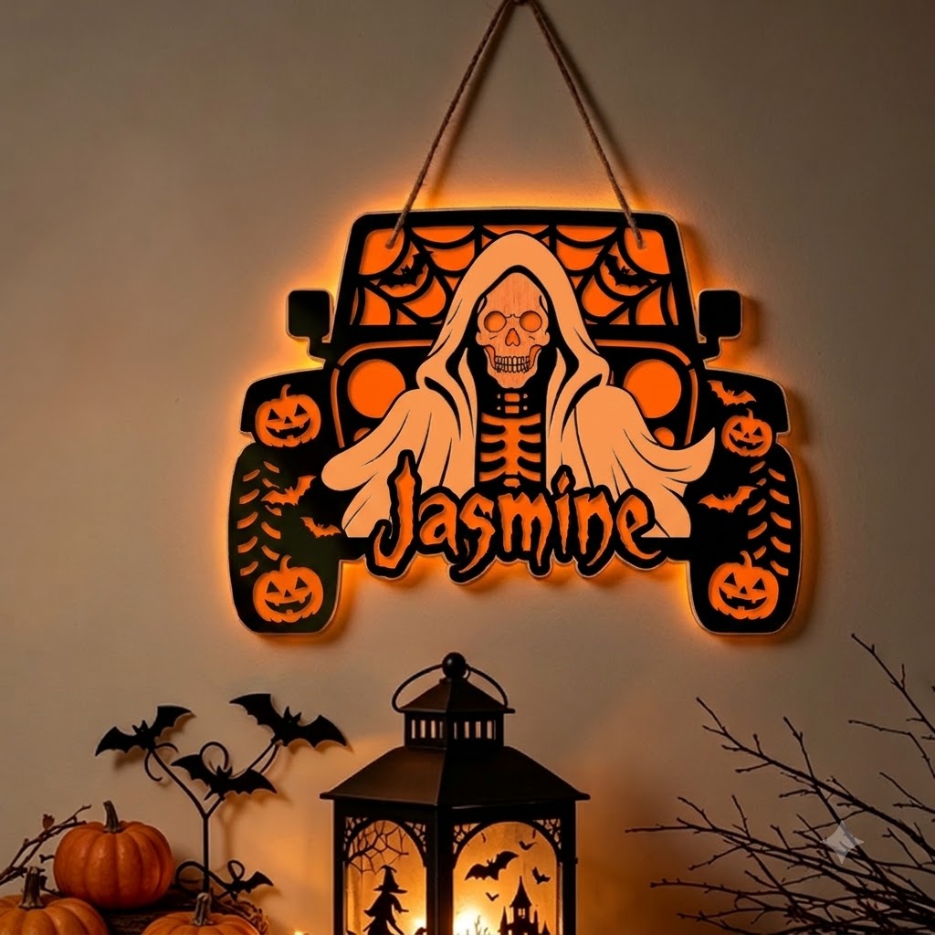 Jeep Skull Personalized Luminous Wooden Sign-DN2808260955