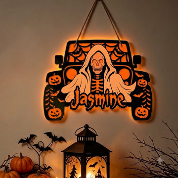 Jeep Skull Personalized Luminous Wooden Sign-DN2808260955