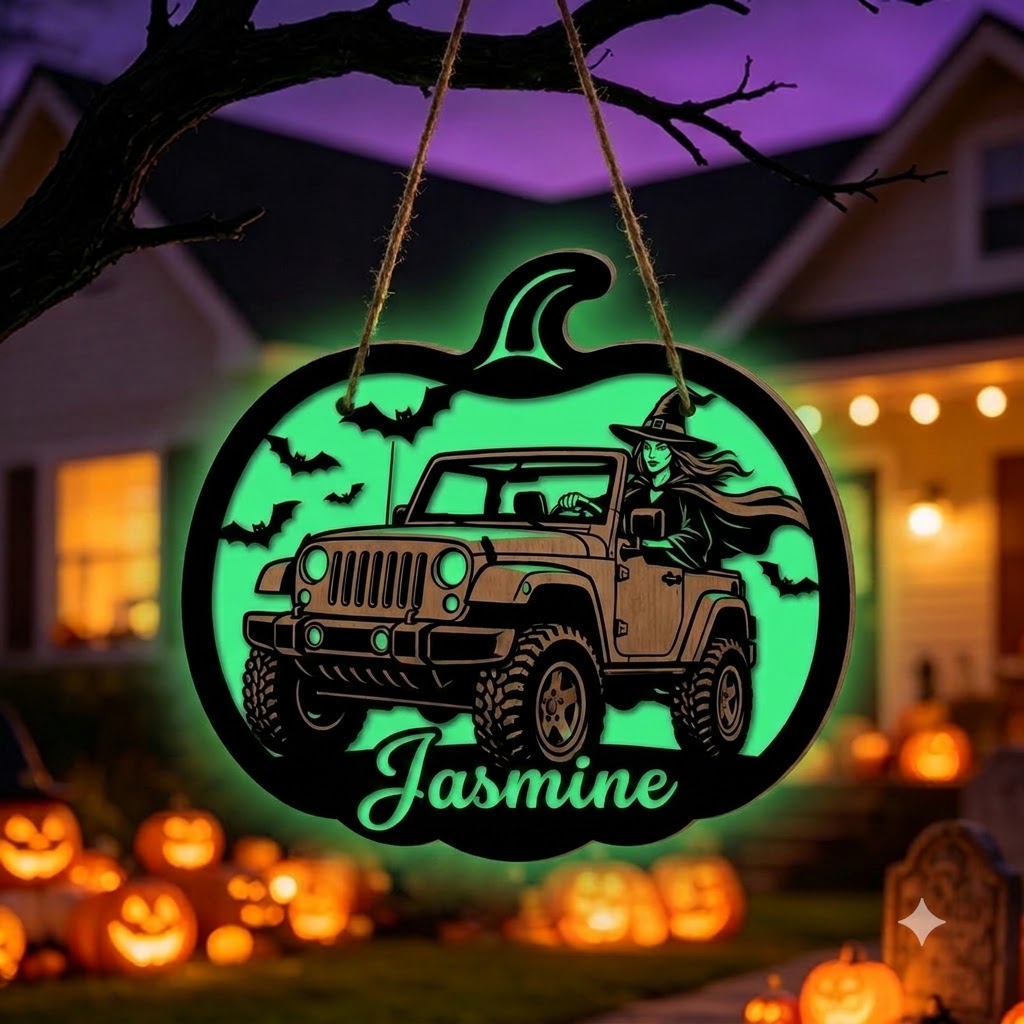 Jeep Witch Personalized Luminous Wooden Sign-DN2808260954