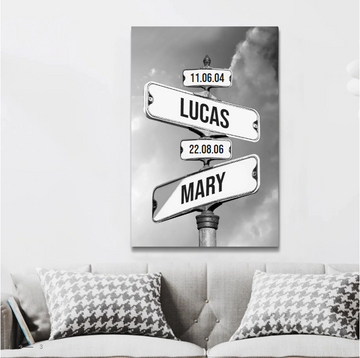 litzzy Personalized Matte Canvas "Date of birth of children", Family Sign, Personalized Gifts for Dad & Mom, Family Prints, Family Member Name Street Sign Canvas Wall Art   