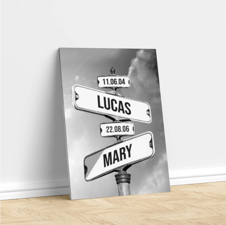 litzzy Personalized Matte Canvas "Date of birth of children", Family Sign, Personalized Gifts for Dad & Mom, Family Prints, Family Member Name Street Sign Canvas Wall Art   